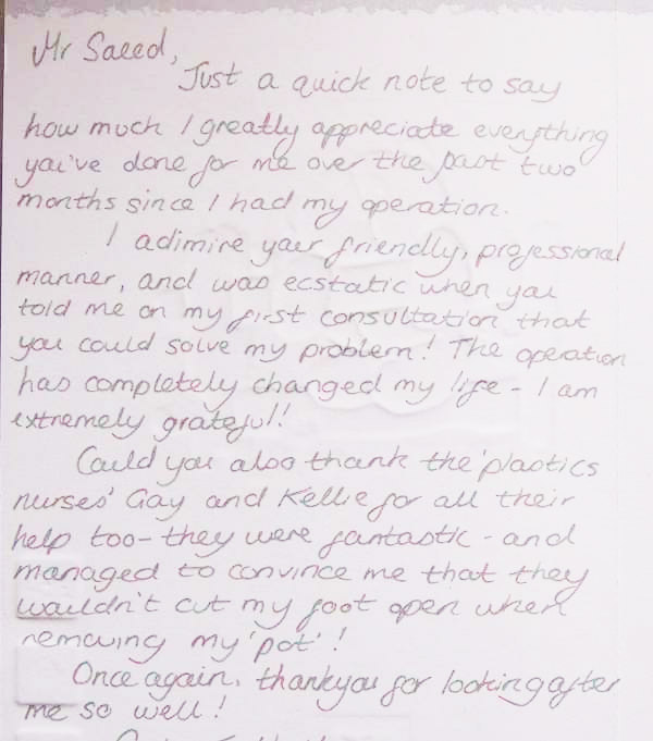 Plastic Surgery Testimonial from London Patient.